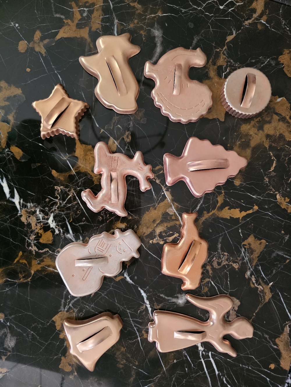 Vintage Copper Color Tone Aluminum Cookie Cutters in Set Of 10